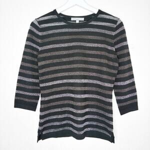 Neiman Marcus Metallic Threaded Striped Cashmere Blend Sweater XS